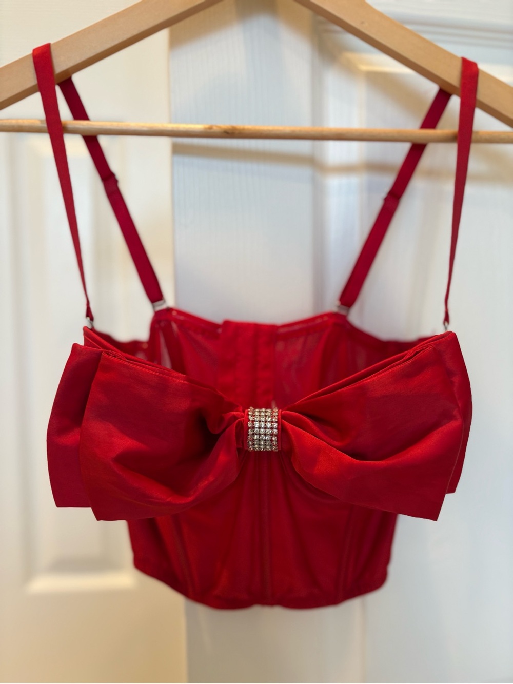 Red Bow-Front Bustier Corset Crop Top - Women